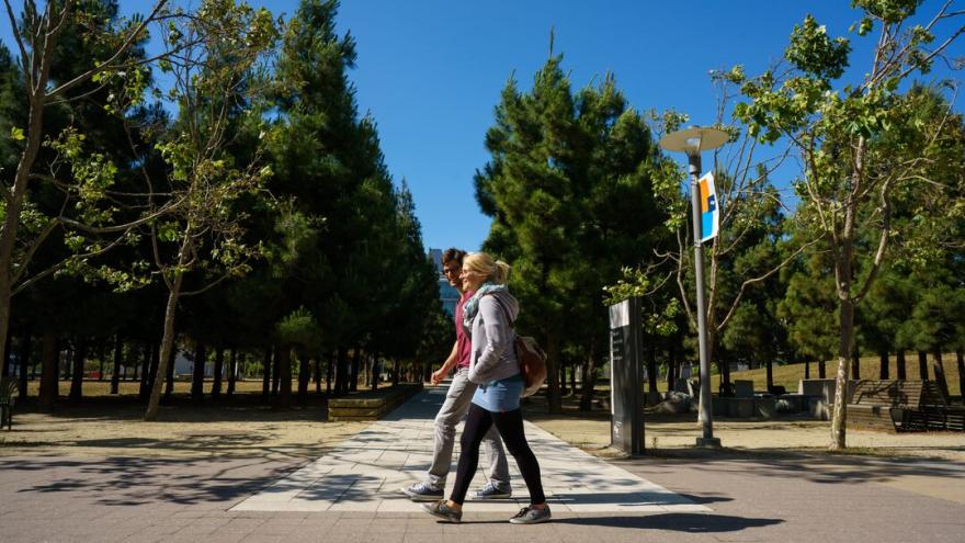 Two people walking